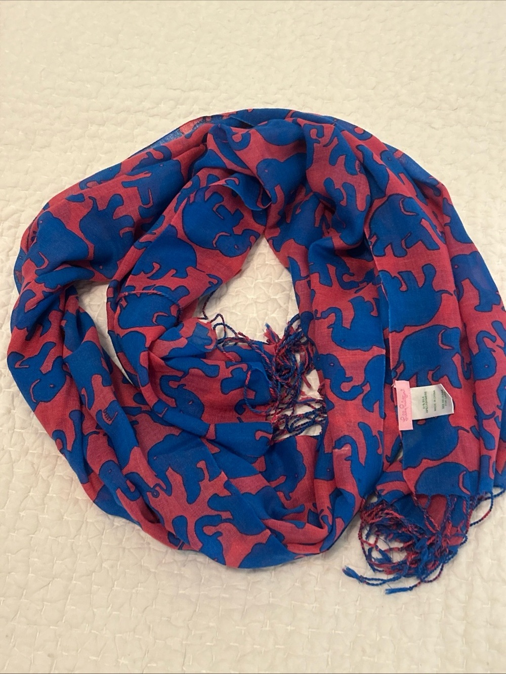 Lilly Pulitzer Pink/Blue Silk/ Cashmere Elephant Scarf - 77” X 27”